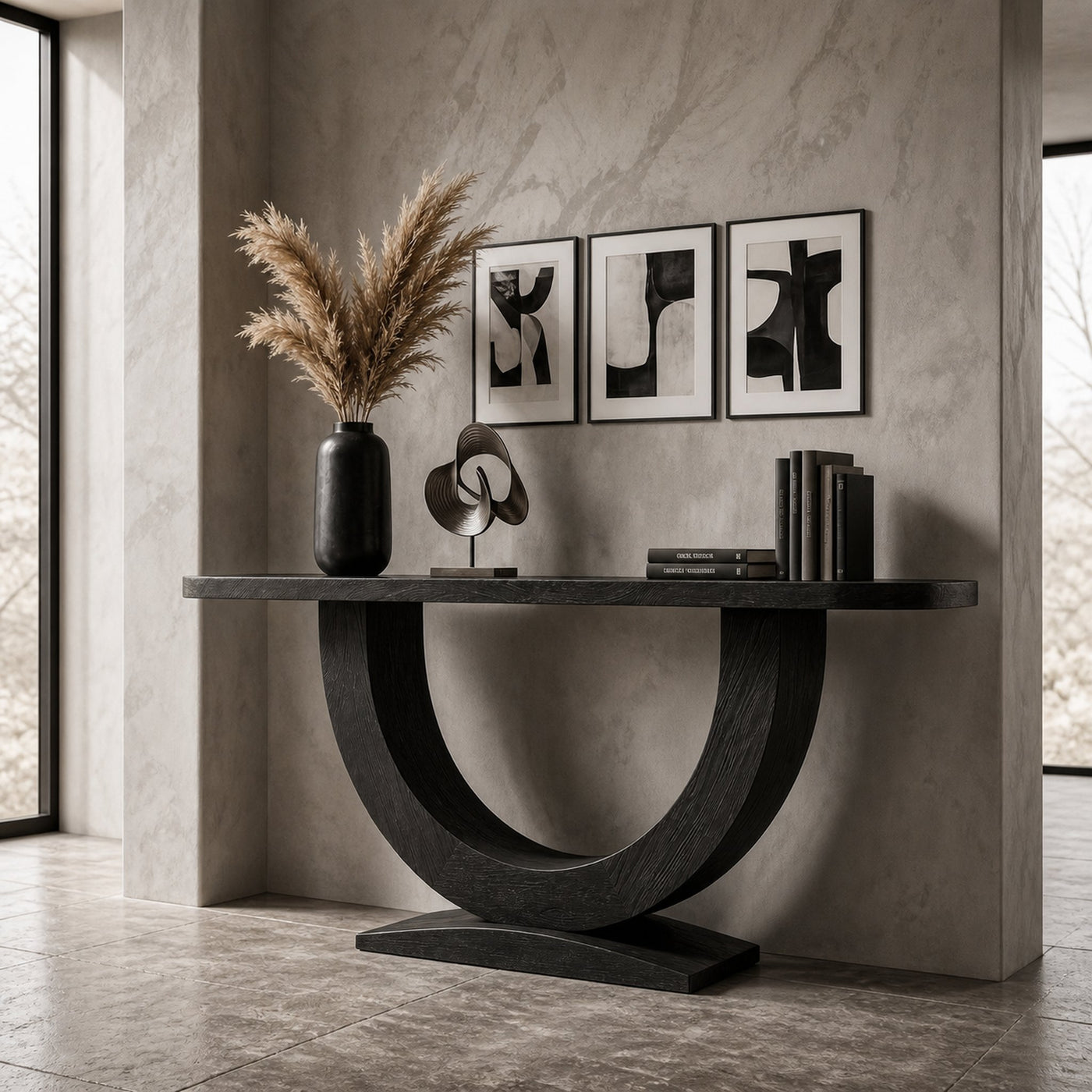 Contemporary Organic Console Table With U Shape Pedestal Base For Entryway And Living Room - product view 4
