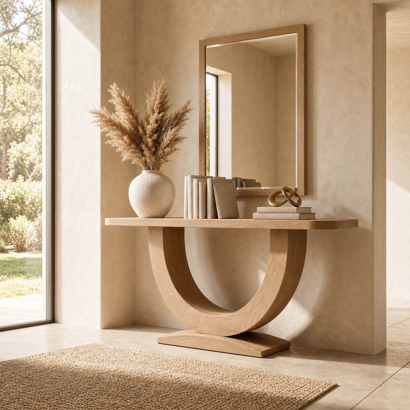 Contemporary Organic Console Table With U Shape Pedestal Base For Entryway And Living Room - product view 5