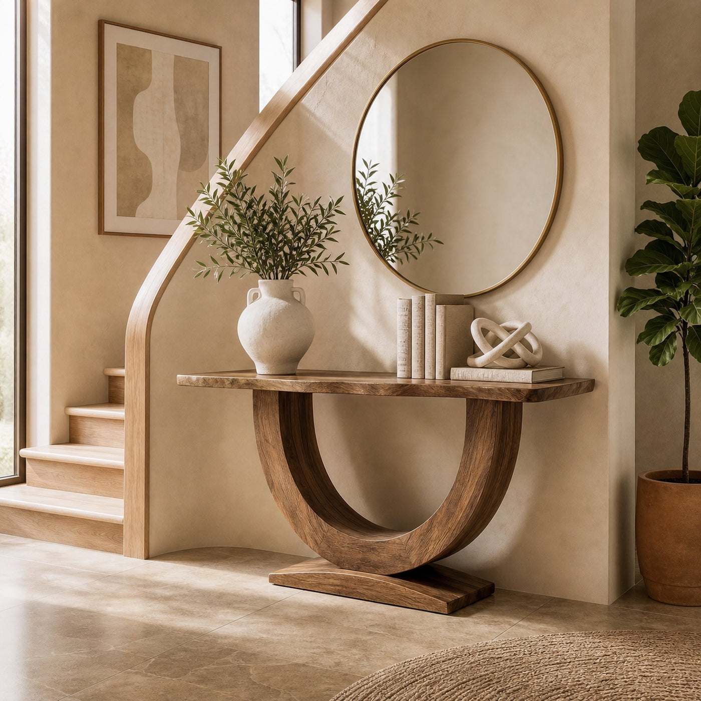 Contemporary Organic Console Table With U Shape Pedestal Base For Entryway And Living Room - product view 6