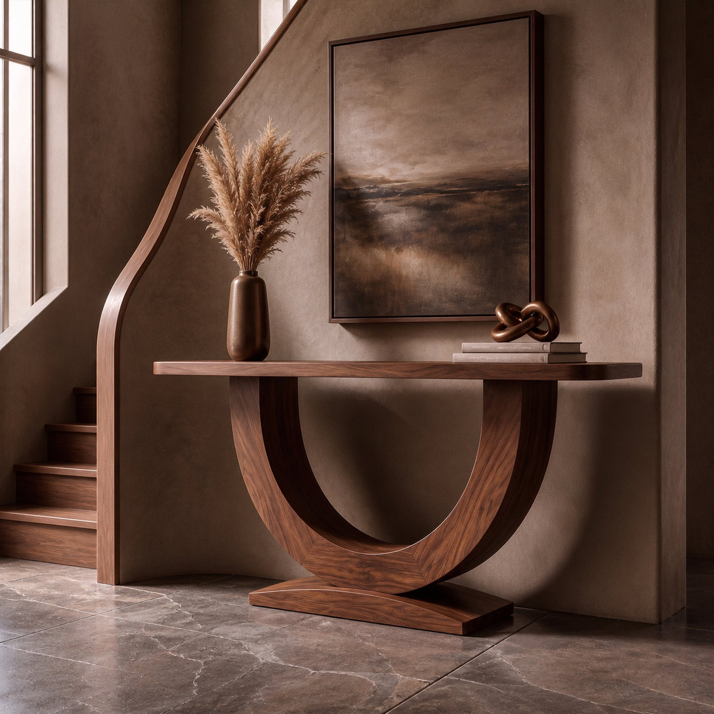 Contemporary Organic Console Table With U Shape Pedestal Base For Entryway And Living Room - product view 7
