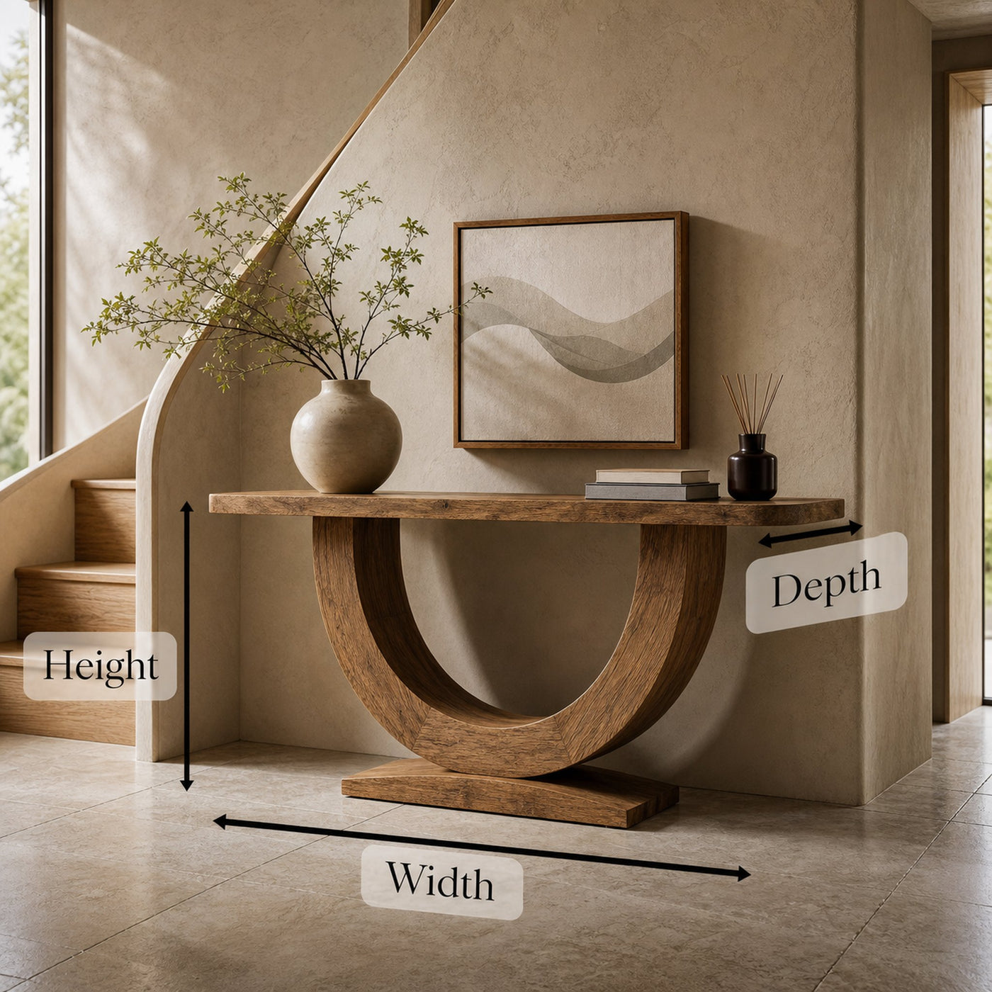 Contemporary Organic Console Table With U Shape Pedestal Base For Entryway And Living Room - product view 8