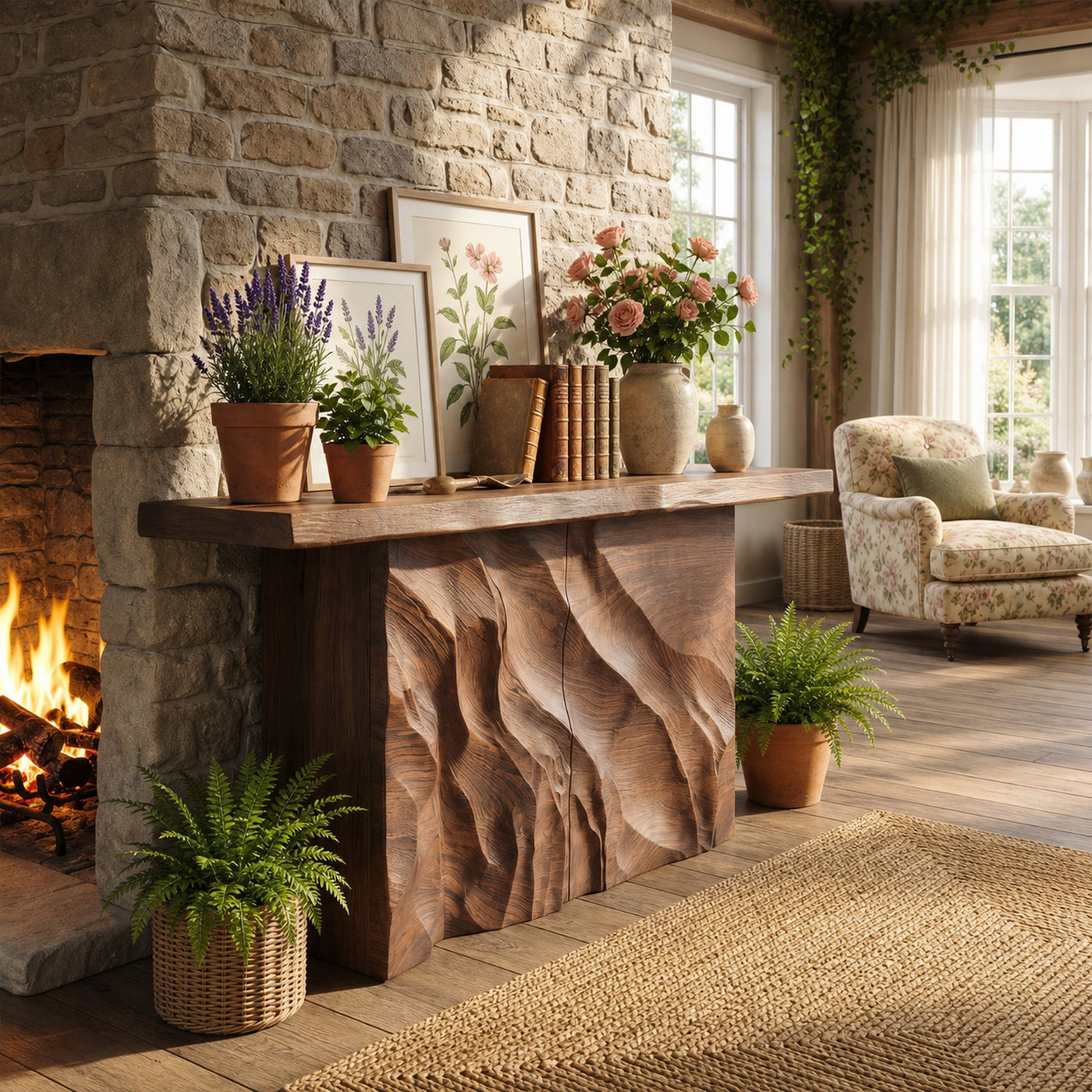 Contemporary Organic Edge Console Table For Foyer Interior Area - product view 6