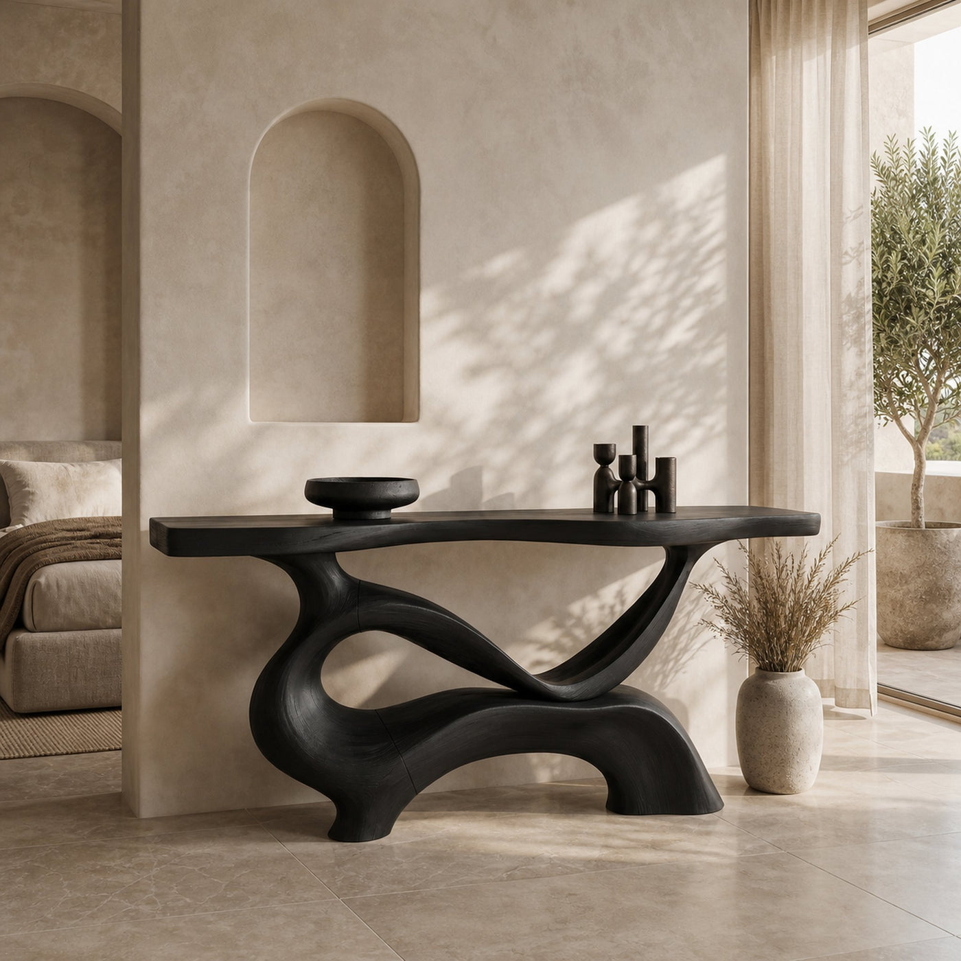 Contemporary Sculptural Base Console Table Modern Hallway - product view 4