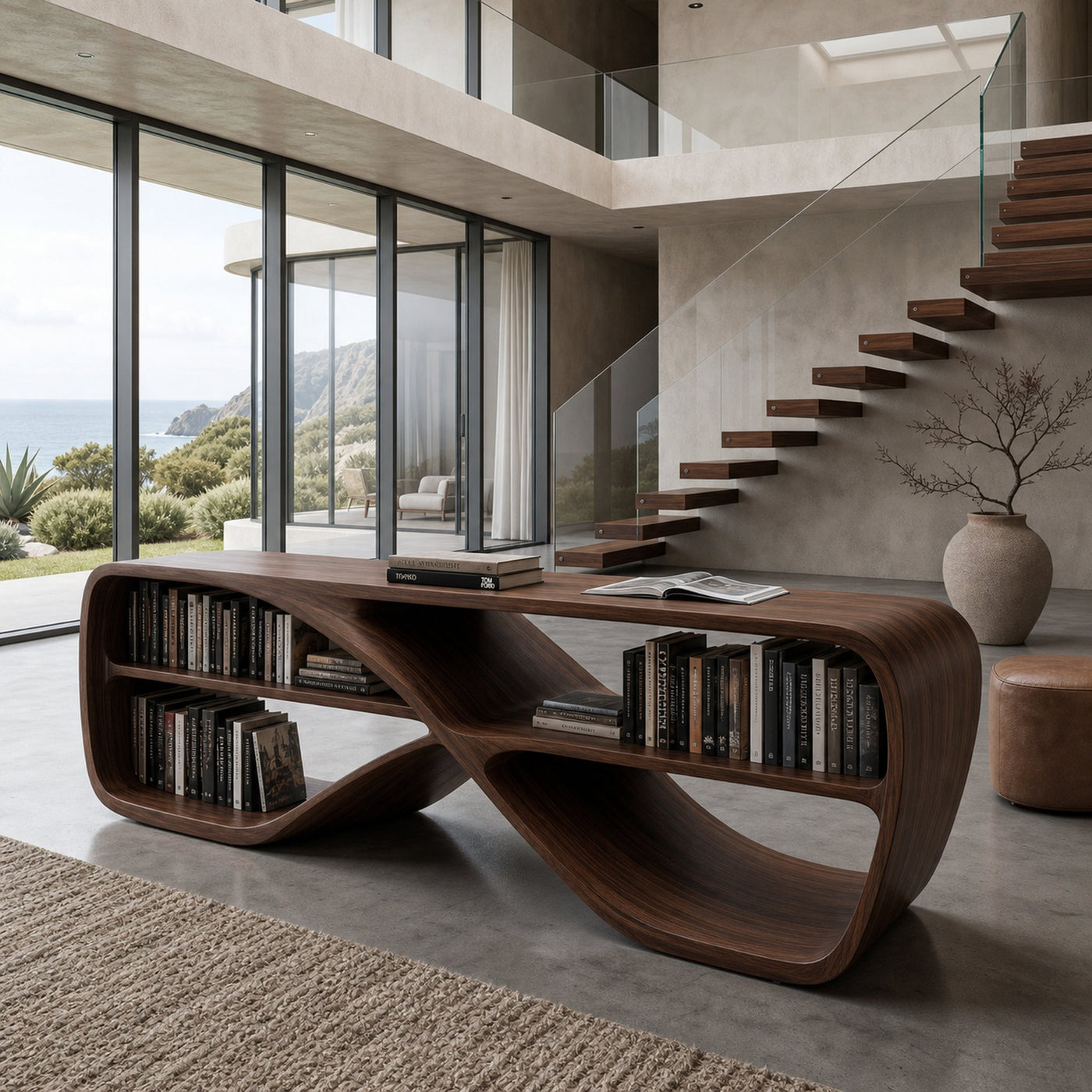 Contemporary Sculptural Natural Wood Console Table For Living Room - product view 7