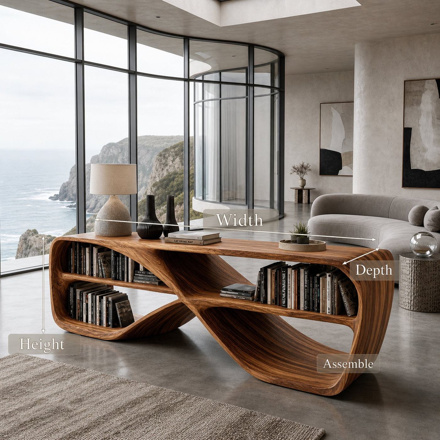 Contemporary Sculptural Natural Wood Console Table For Living Room - product view 8