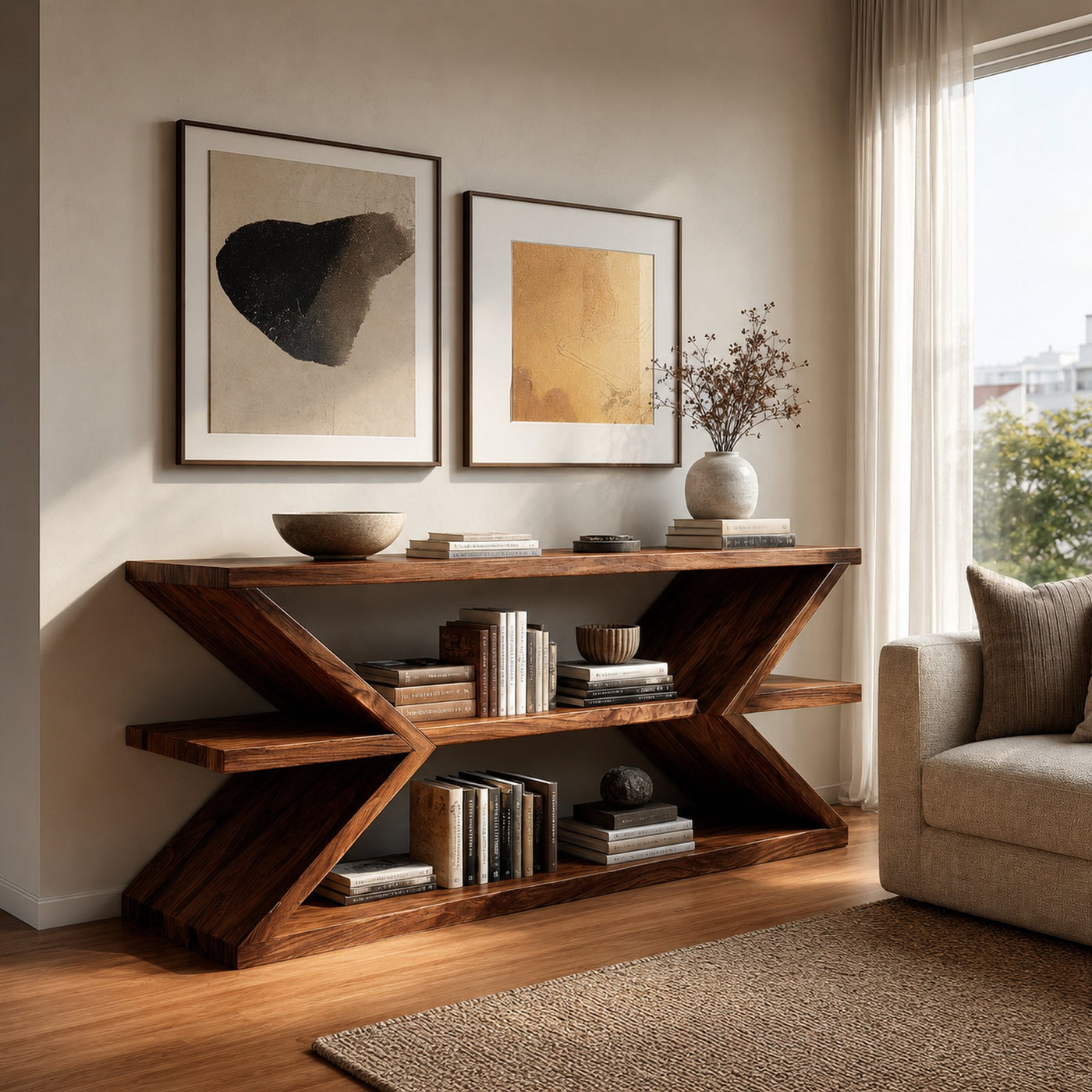 Contemporary Sculpture Wood Console Table For Modern Living Room