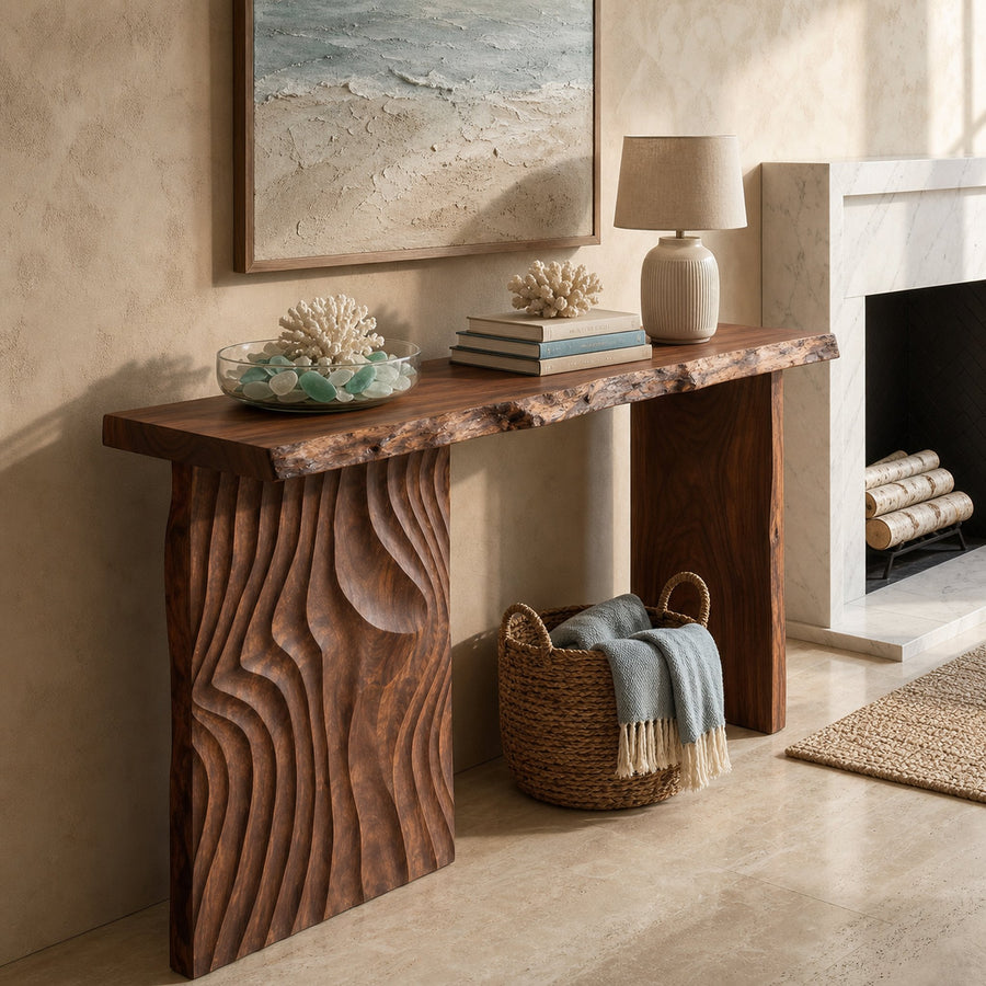 Contemporary Textured Edge Console Table For Open Foyer