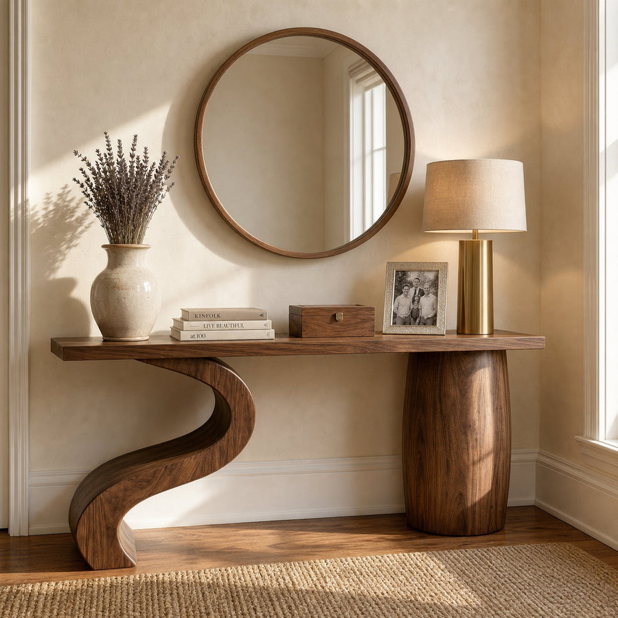 Contemporary Wave Base Console Table Entryway Hallway Living Room