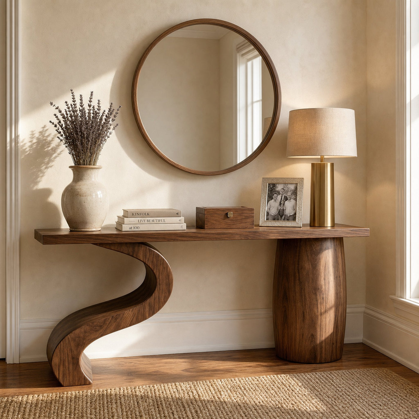 Contemporary Wave Base Console Table Entryway Hallway Living Room