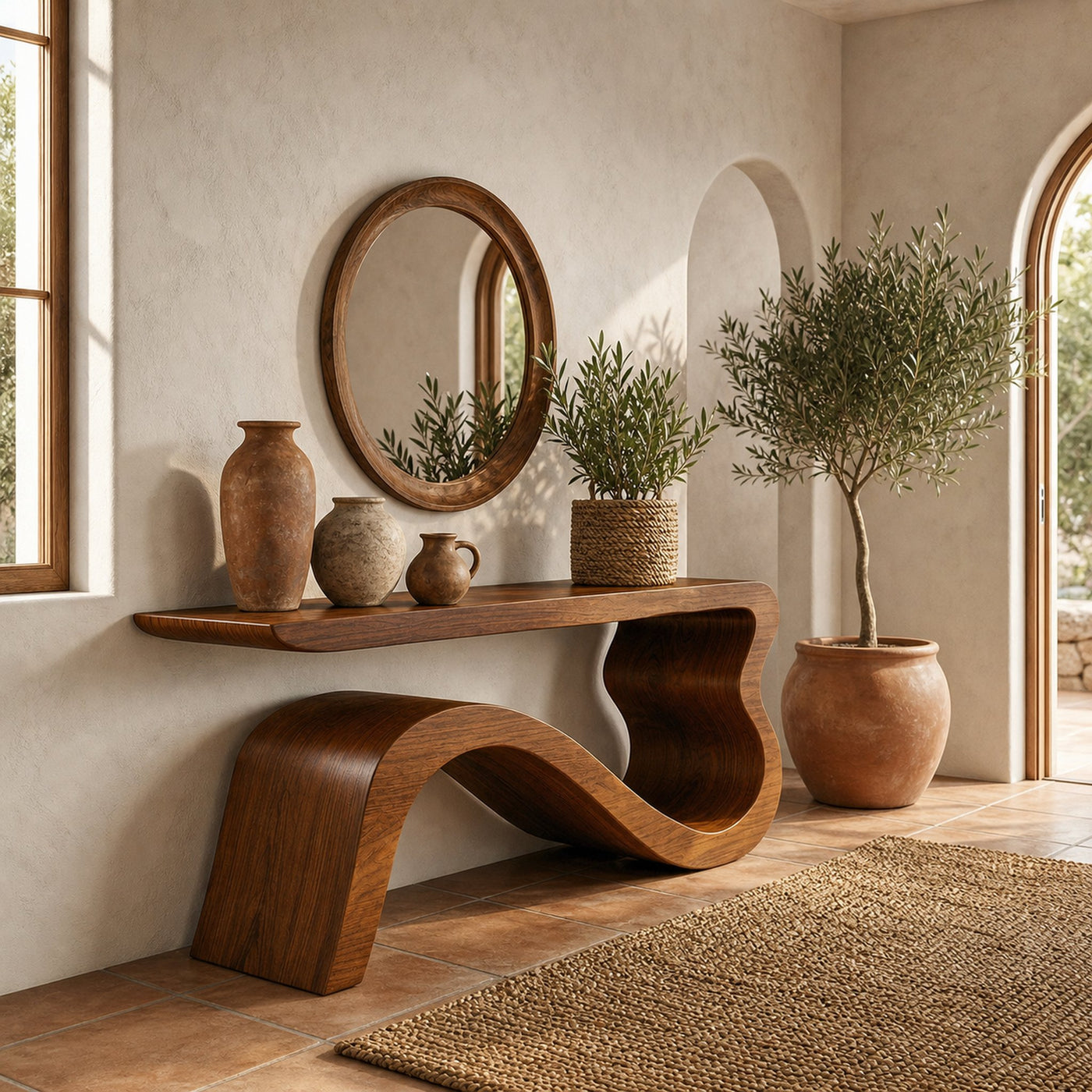 Contemporary Wave Console Table Solid Wood Soft Curved Sculptural Base For Living Room - product view 6