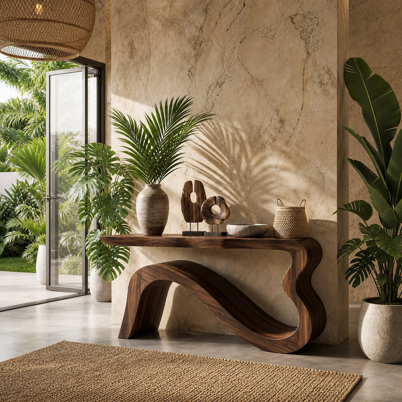 Contemporary Wave Console Table Solid Wood Soft Curved Sculptural Base For Living Room - product view 7