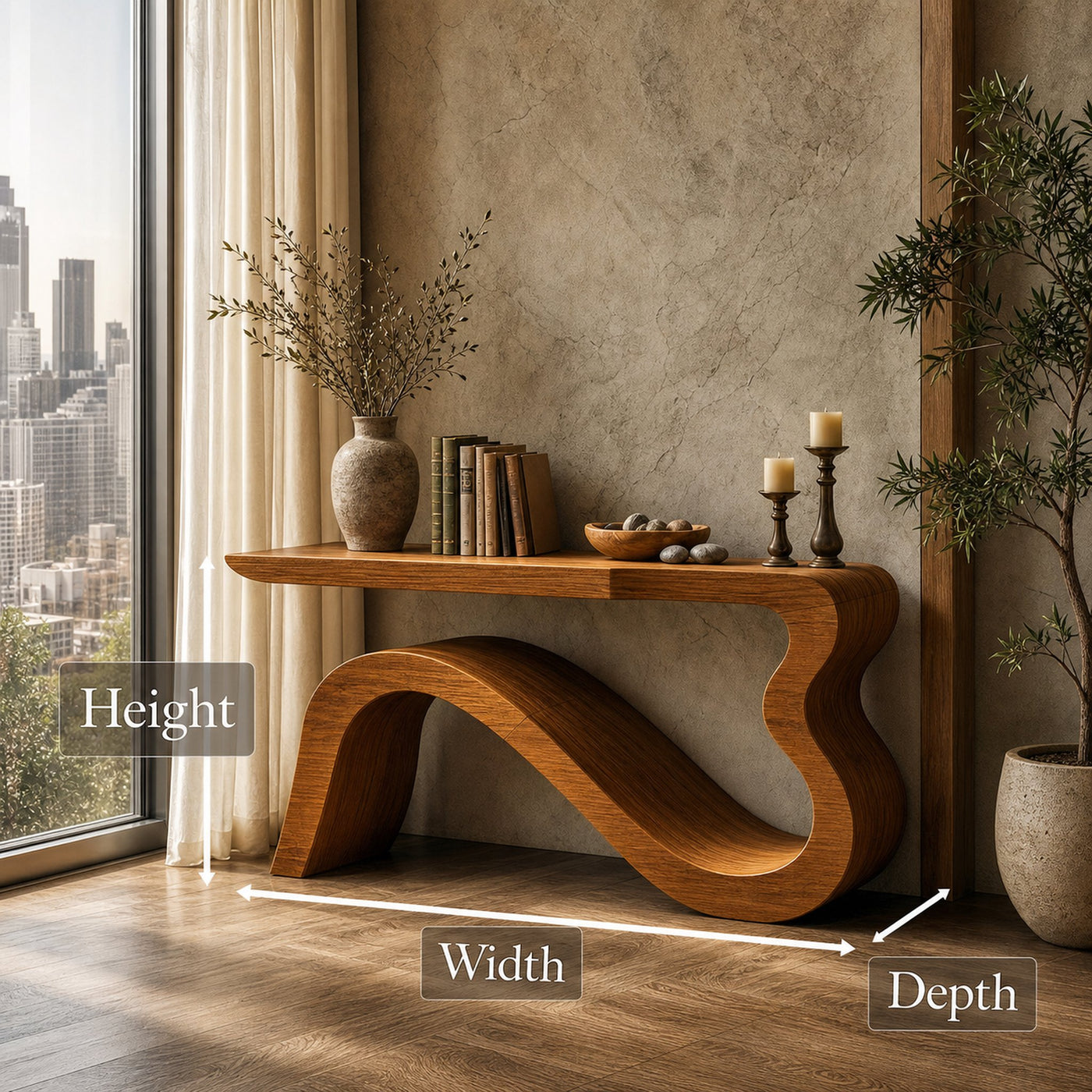 Contemporary Wave Console Table Solid Wood Soft Curved Sculptural Base For Living Room - product view 8