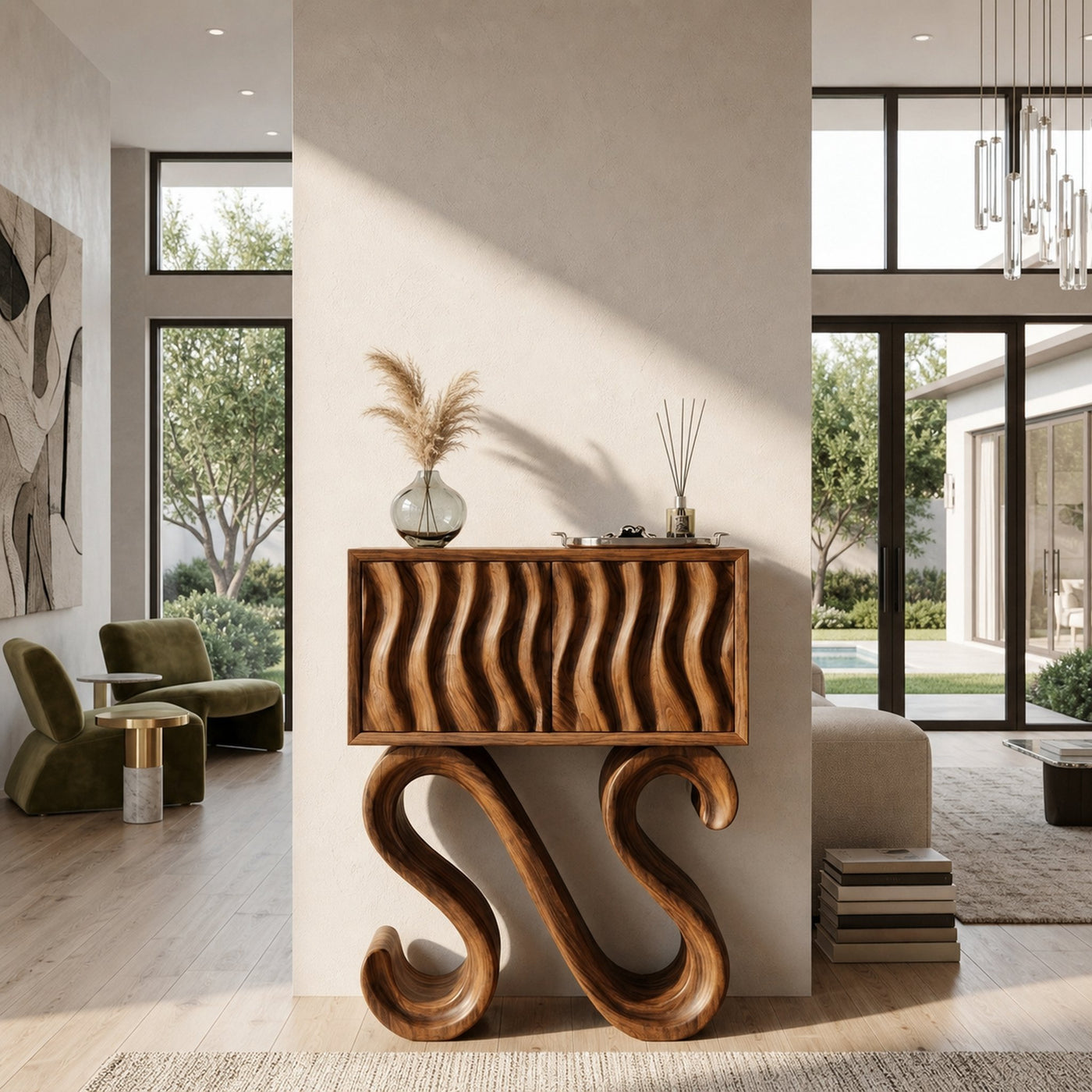 Contemporary Wood Console Table With Sculptural Undulating Legs For Home - product view 2