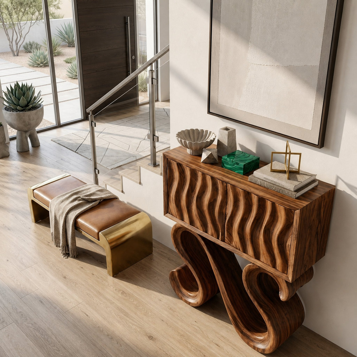 Contemporary Wood Console Table With Sculptural Undulating Legs For Home - product view 3
