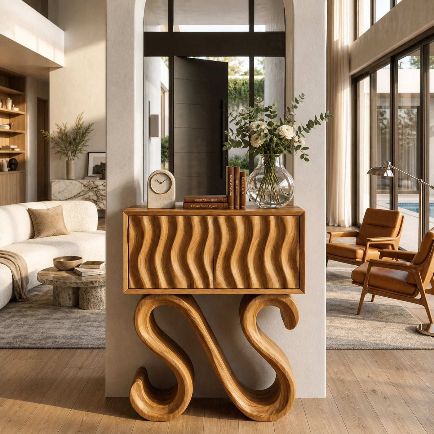 Contemporary Wood Console Table With Sculptural Undulating Legs For Home - product view 5