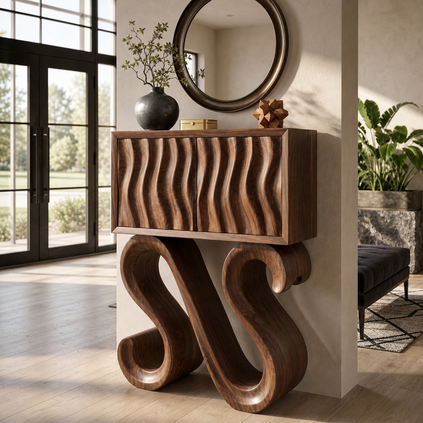 Contemporary Wood Console Table With Sculptural Undulating Legs For Home - product view 7