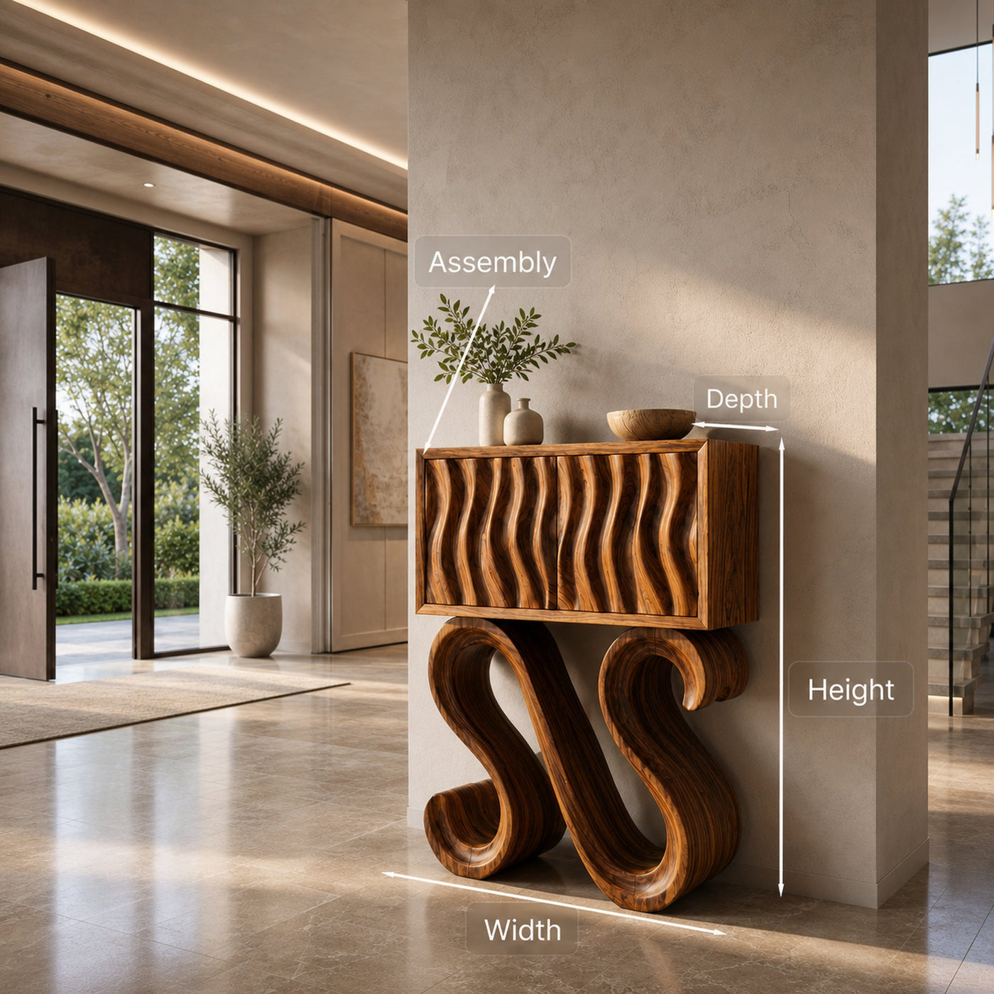 Contemporary Wood Console Table With Sculptural Undulating Legs For Home - product view 8