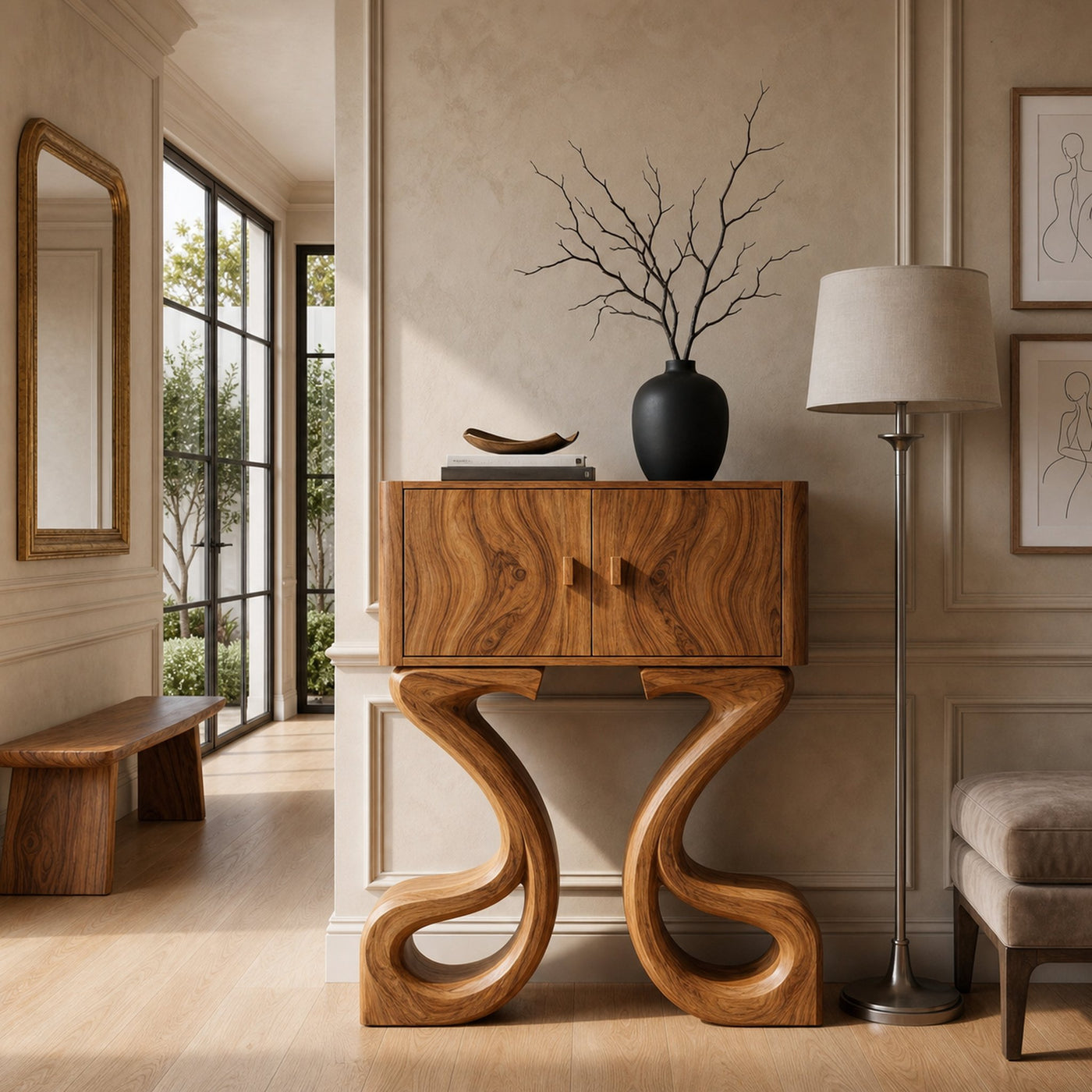 Contemporary Wooden Console Table Symmetrical Base Design For Entryway - product view 6
