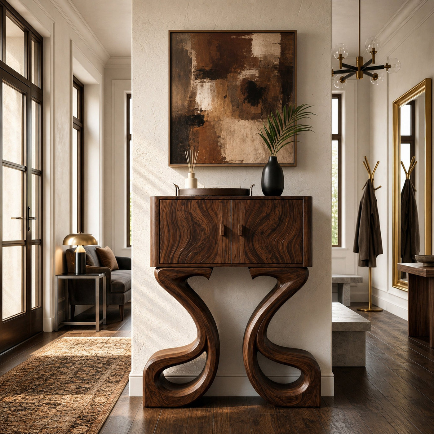 Contemporary Wooden Console Table Symmetrical Base Design For Entryway - product view 7