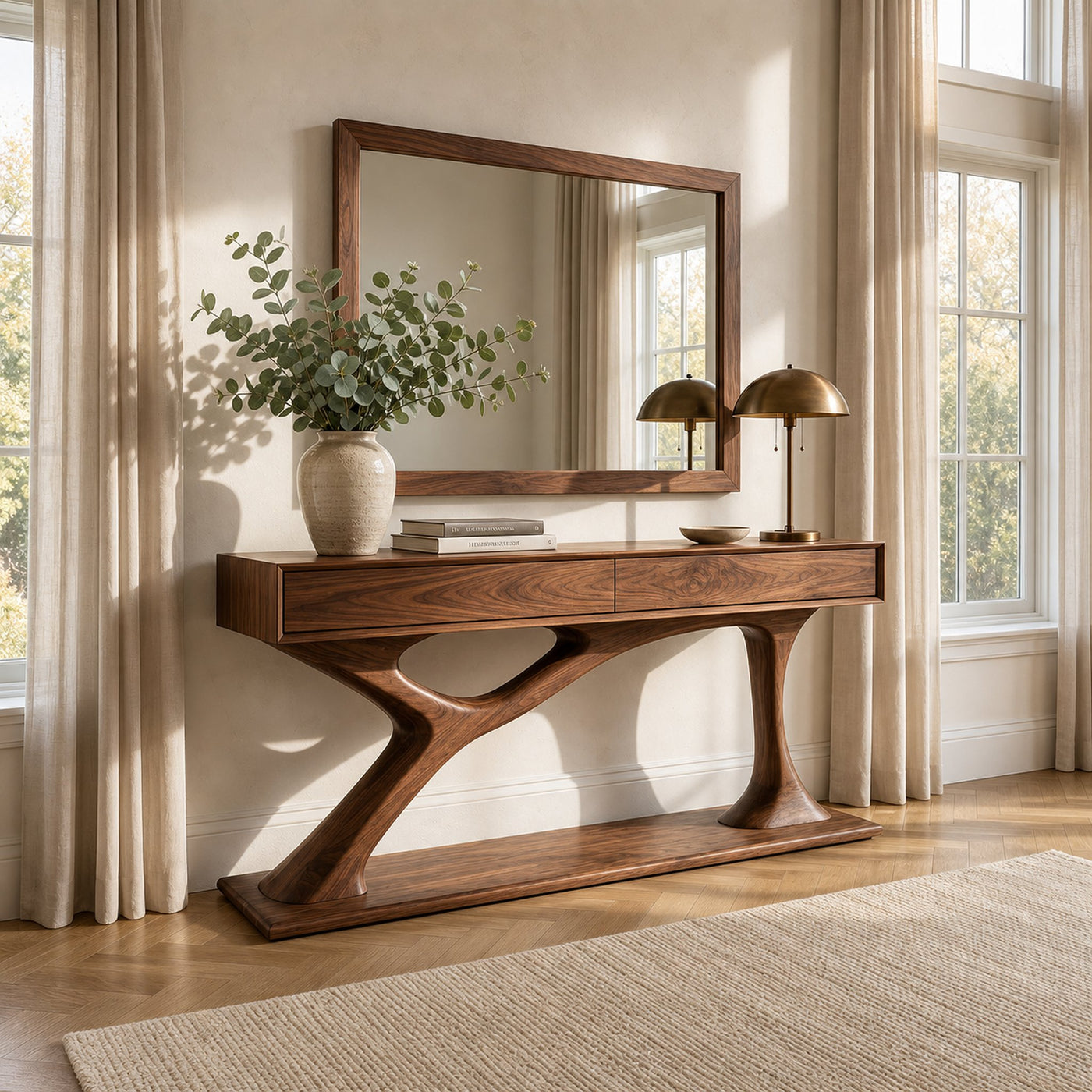 Contemporary Wooden Console Table With Sculptural Base For Living Room - product view 7