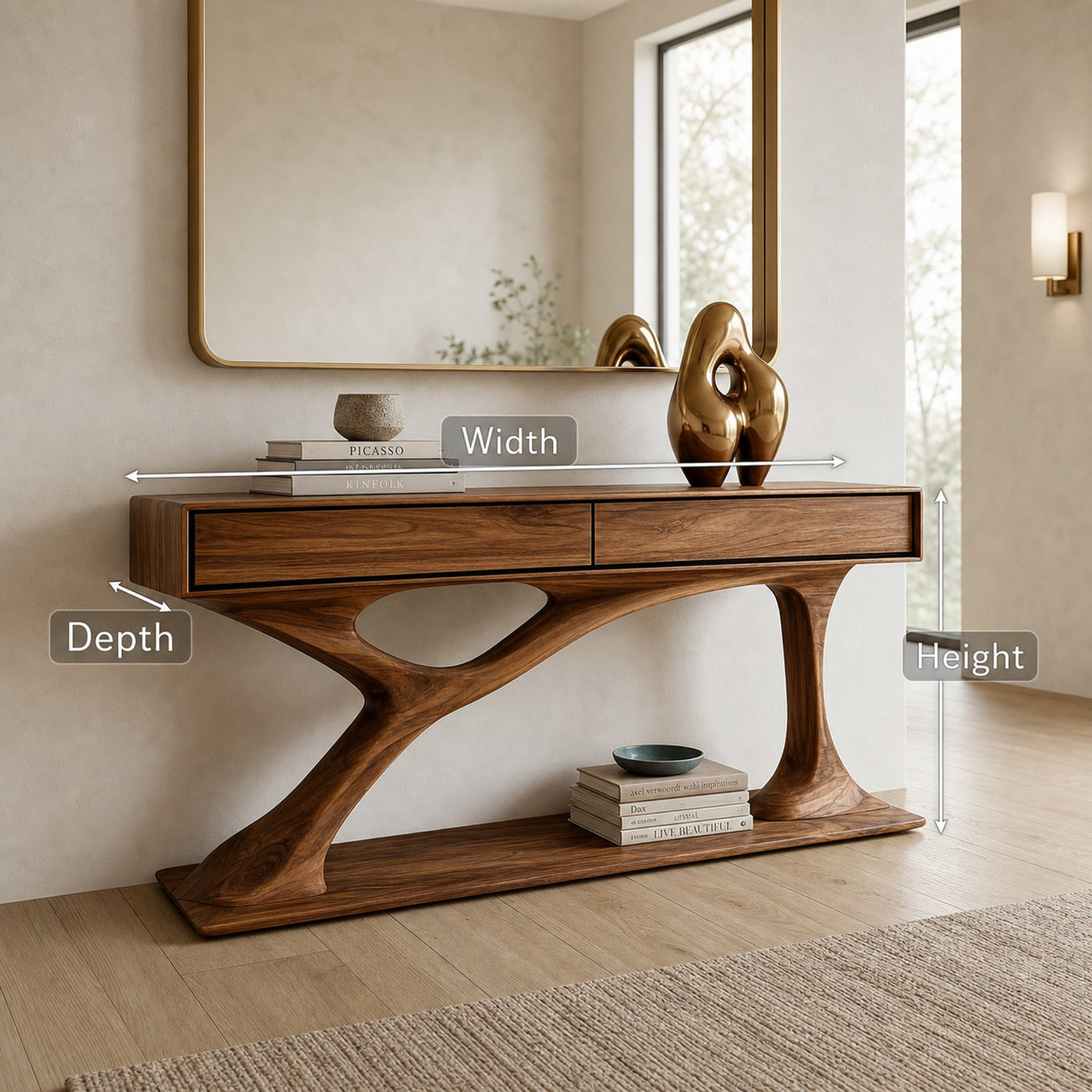 Contemporary Wooden Console Table With Sculptural Base For Living Room - product view 8