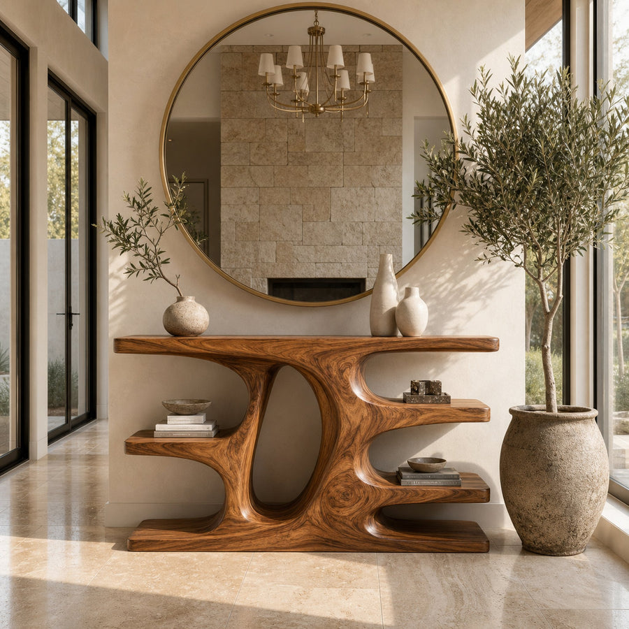 Contemporary Wooden Console Table With Shelf For Living Room