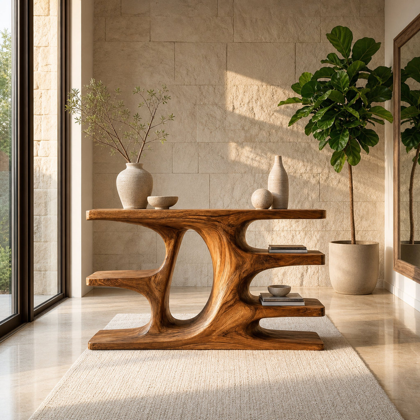 Contemporary Wooden Console Table With Shelf For Living Room - product view 2
