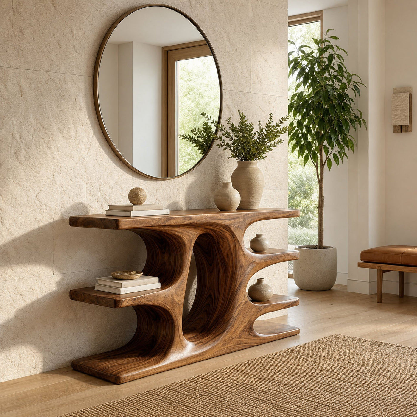 Contemporary Wooden Console Table With Shelf For Living Room - product view 3