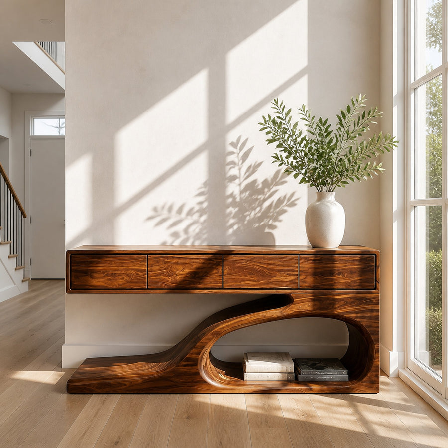 Contemporary Wooden Console Table With Unique Base For Living