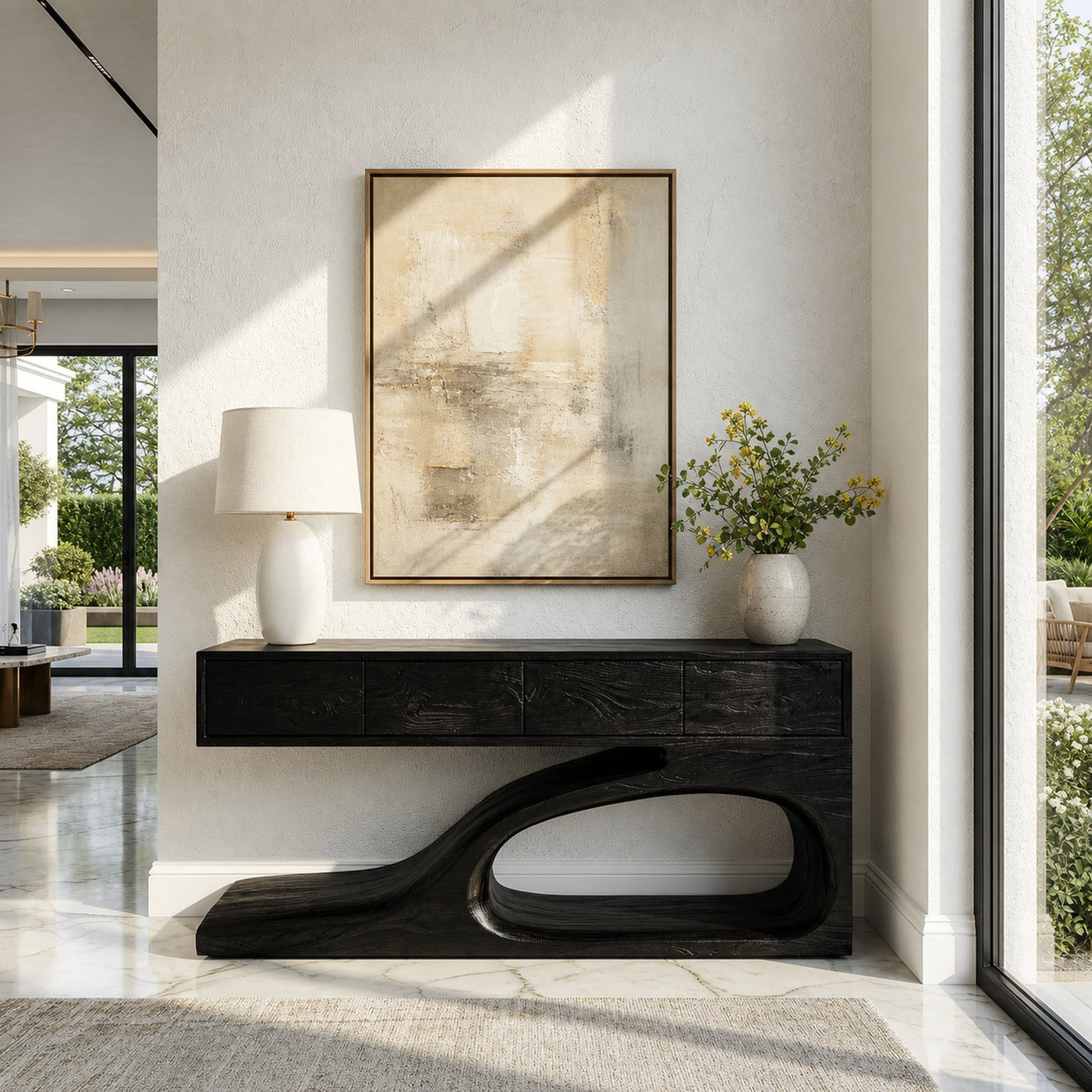 Contemporary Wooden Console Table With Unique Base For Living - product view 4