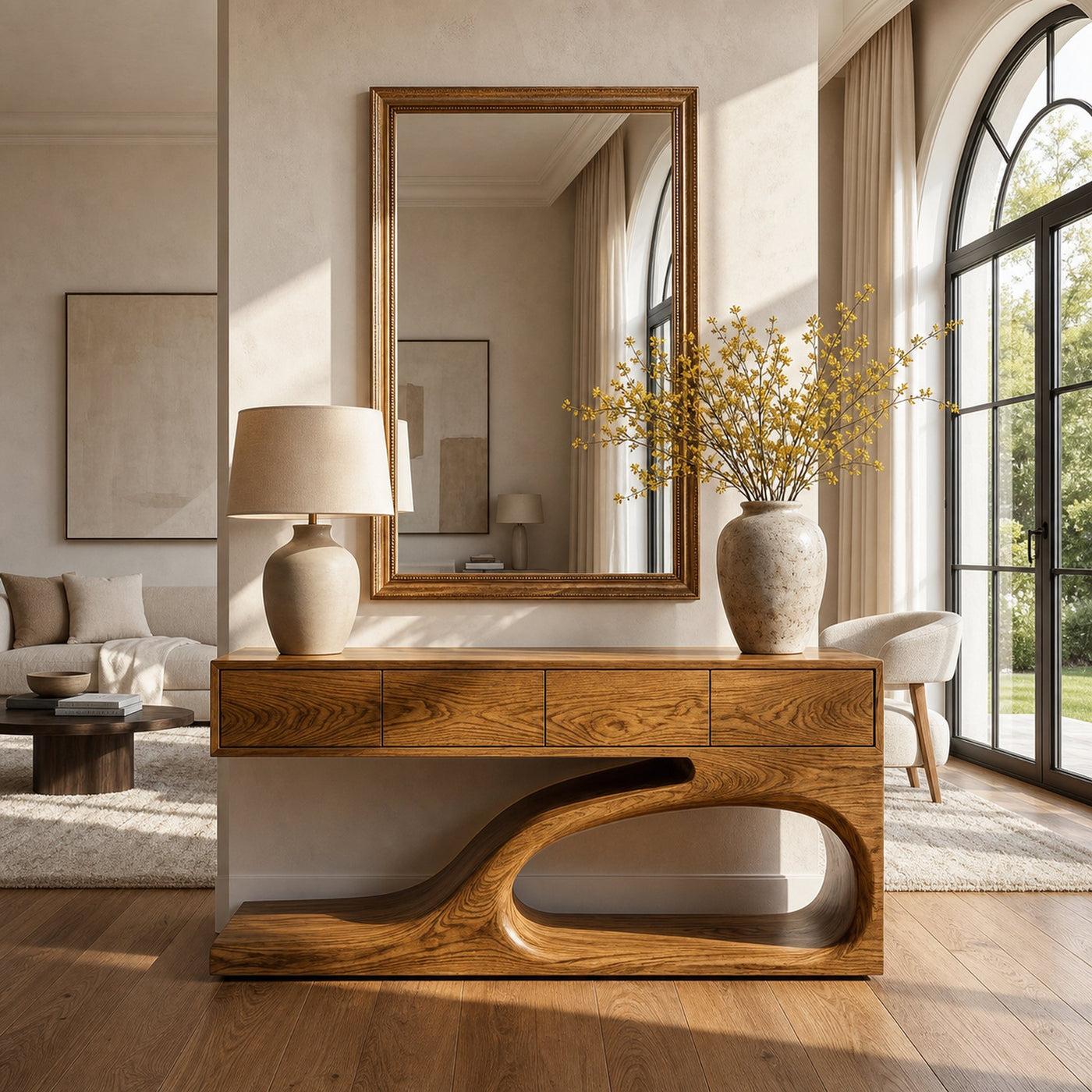 Contemporary Wooden Console Table With Unique Base For Living - product view 5