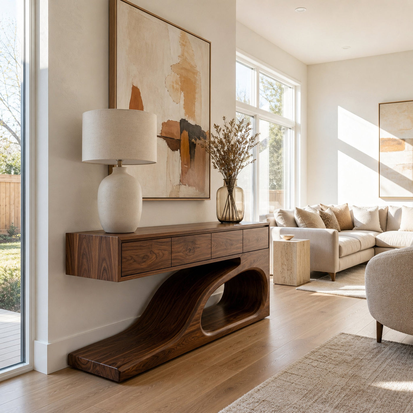 Contemporary Wooden Console Table With Unique Base For Living - product view 7