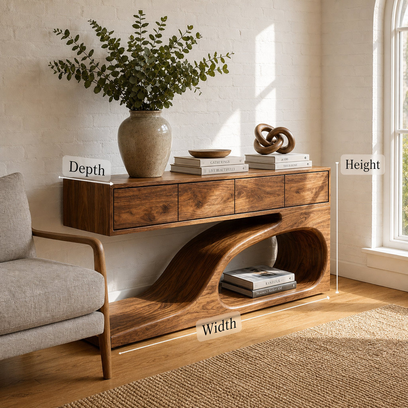 Contemporary Wooden Console Table With Unique Base For Living - product view 8