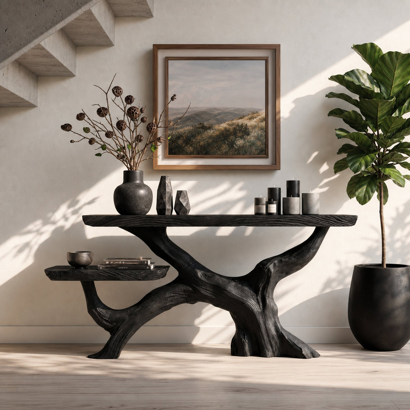 Cottage Rustic Black Wood Console Table For Entryway - product view 4