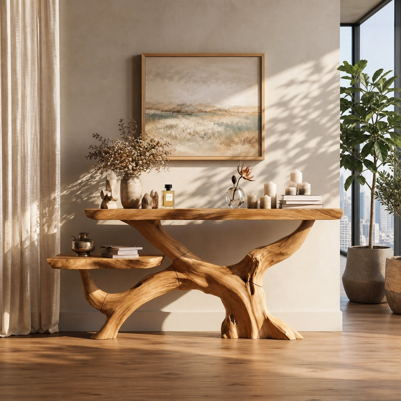 Cottage Rustic Black Wood Console Table For Entryway - product view 5