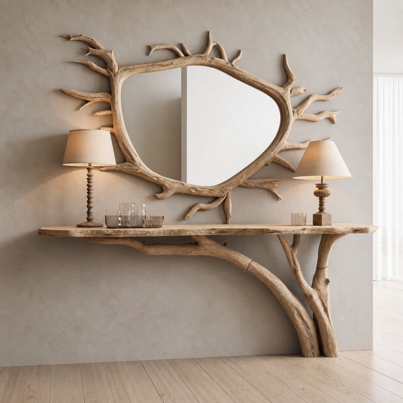 Curved Edge Console Table Handcrafted Entry Table