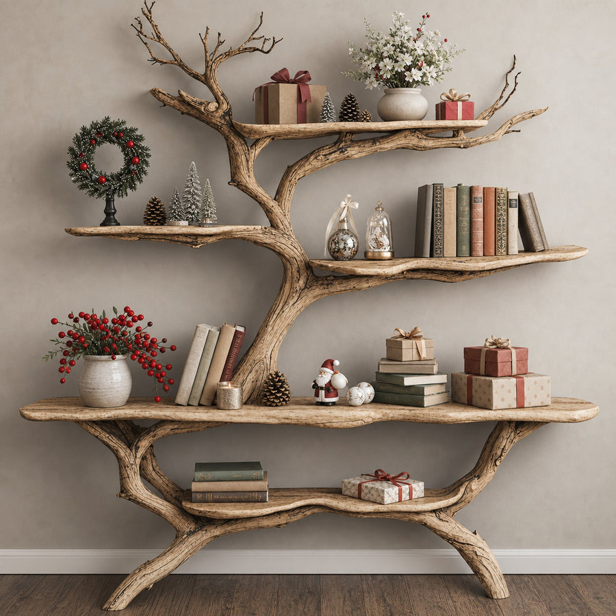 Custom Console Table With Driftwood Bookcase Tree Bookshelf