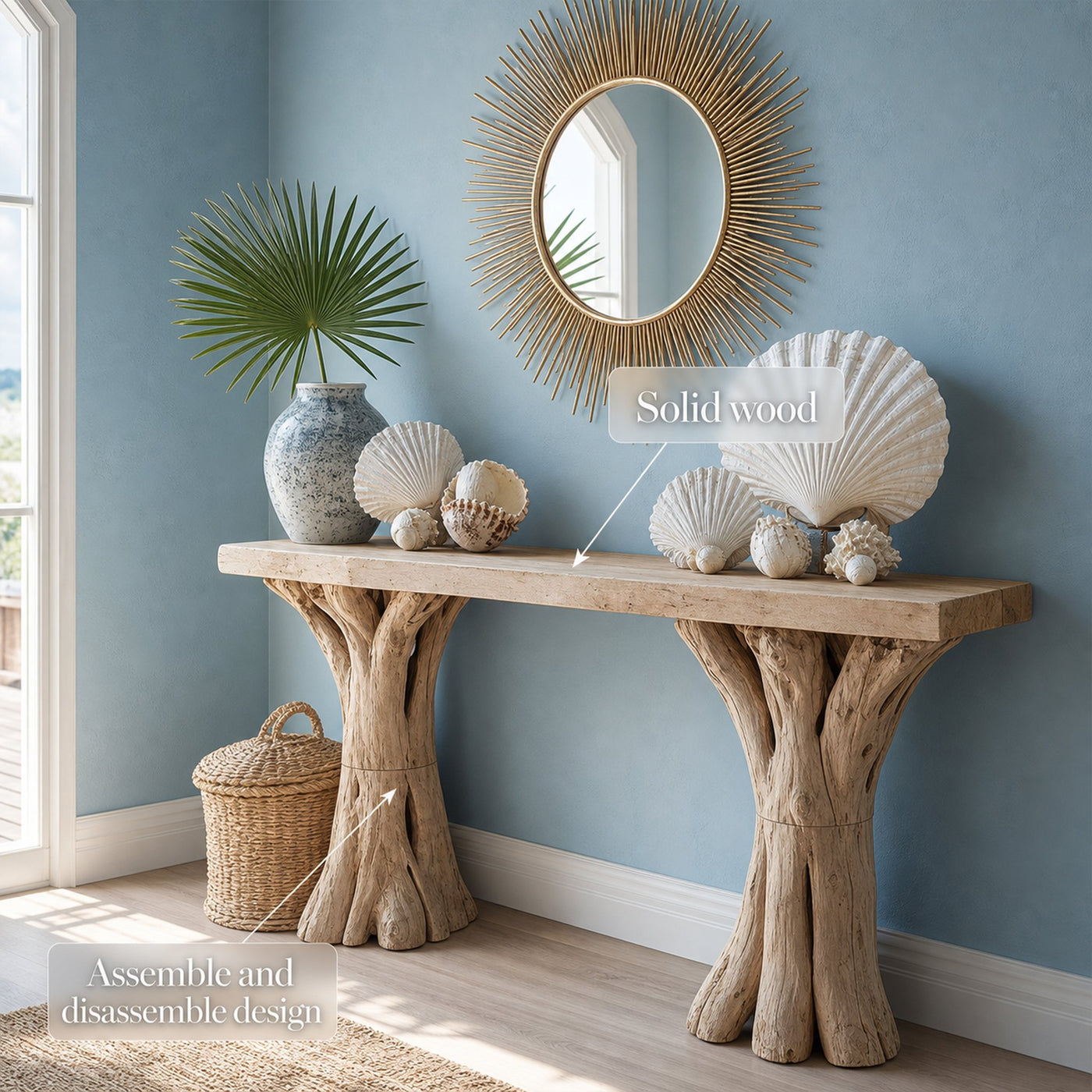 Custom Driftwood Console Table Handmade Rustic Table Nature Gitf - product view 3
