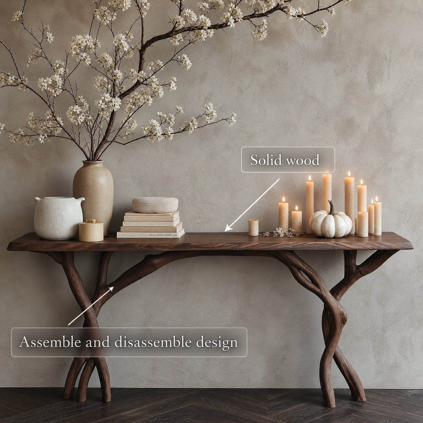 Driftwood Console Table Live Edge Rustic Wood Gift - product view 3
