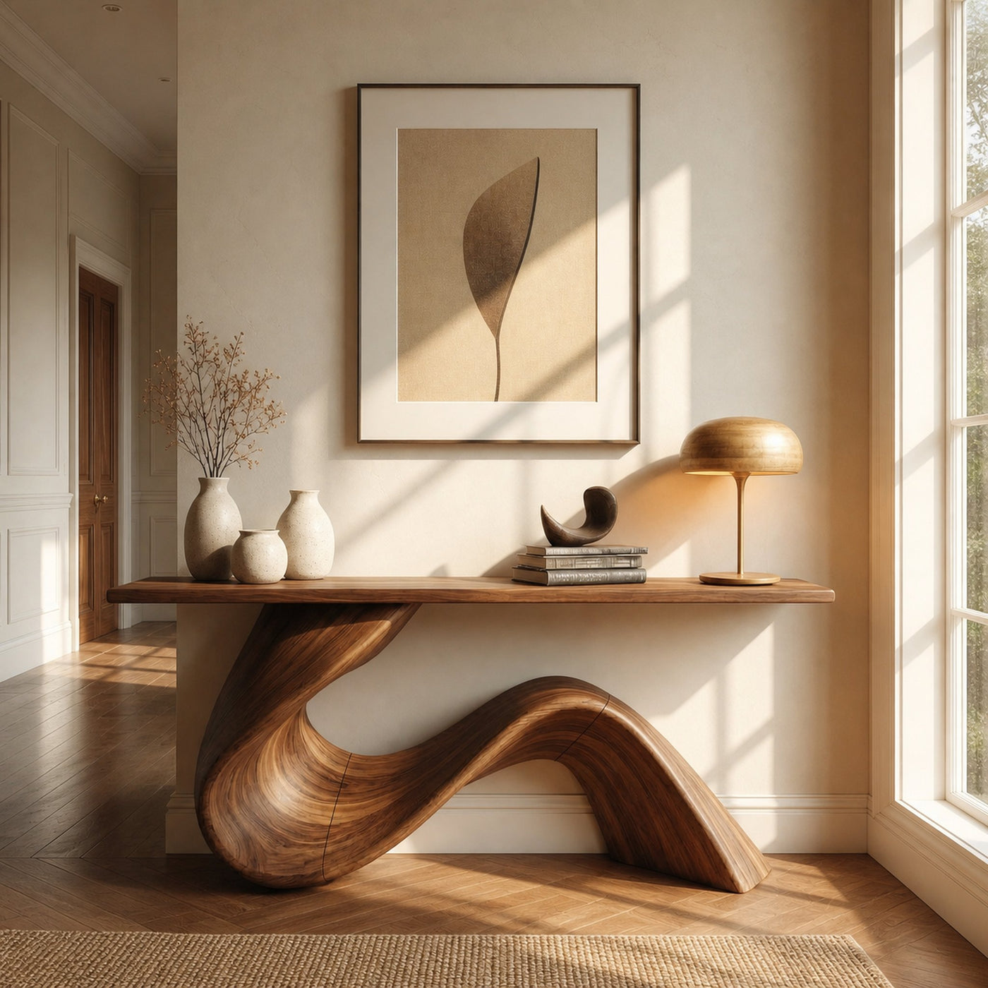 Elegant Flowing Wood Console Table Entryway Hallway Living Room