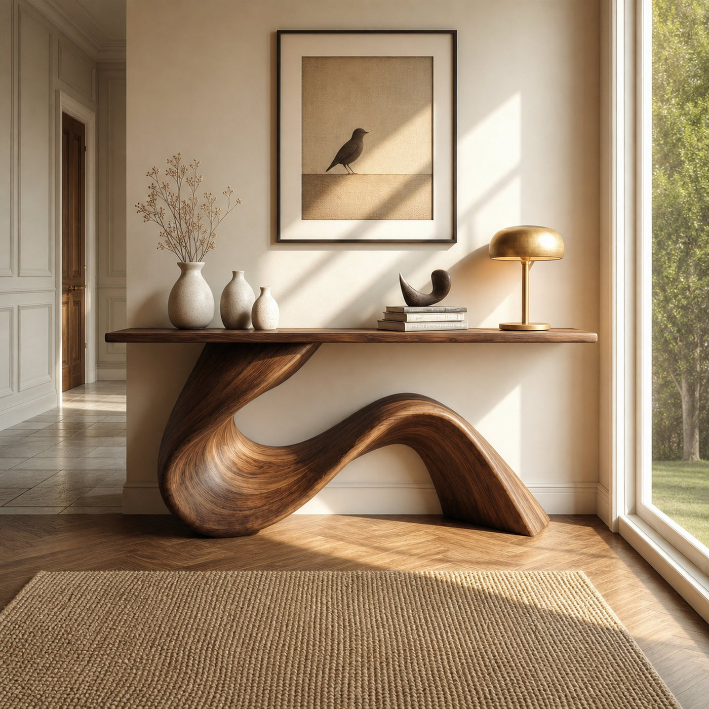 Elegant Flowing Wood Console Table Entryway Hallway Living Room - product view 2