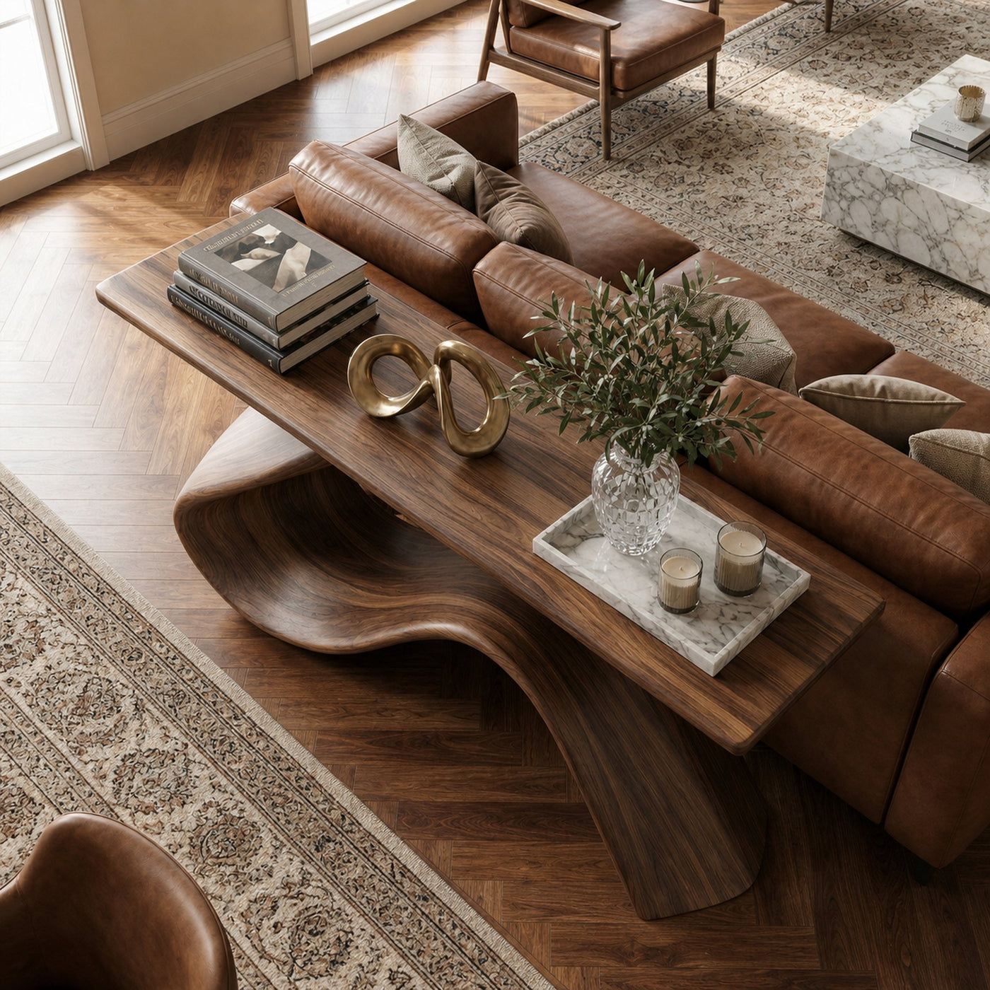 Elegant Flowing Wood Console Table Entryway Hallway Living Room - product view 3