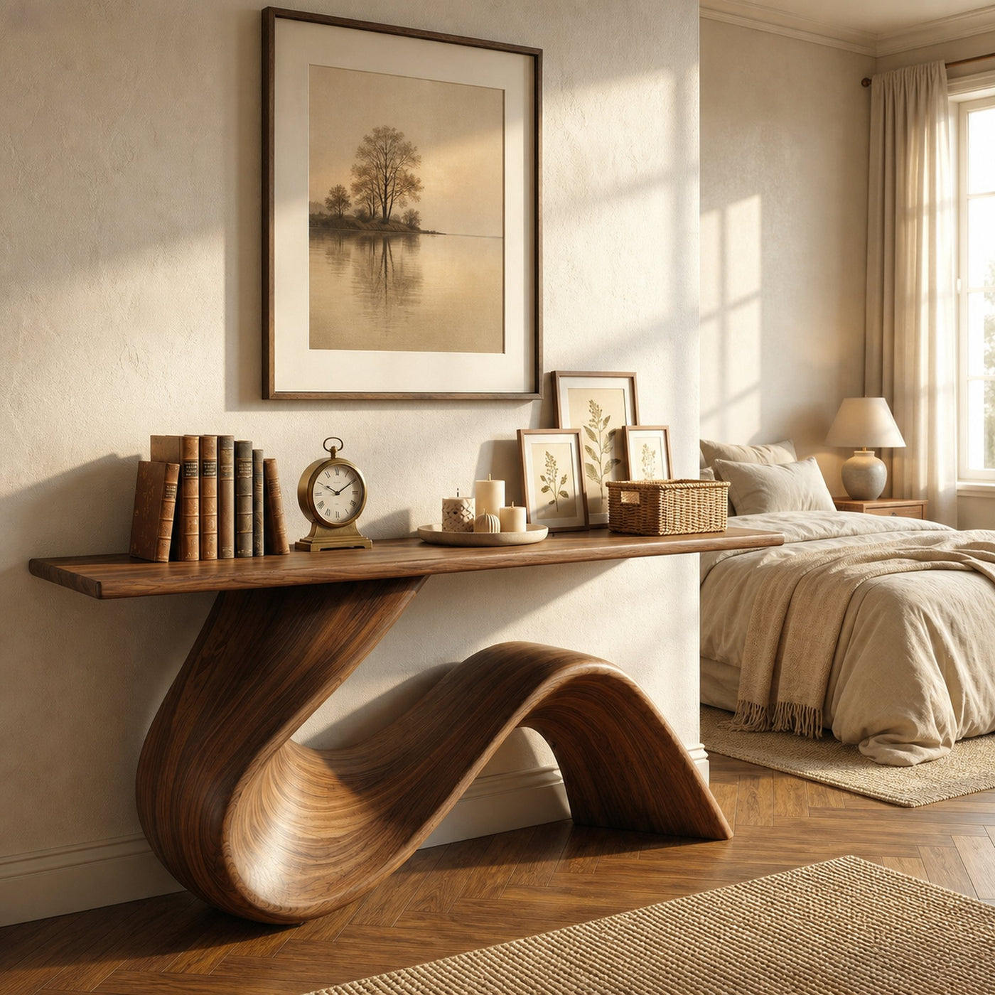 Elegant Flowing Wood Console Table Entryway Hallway Living Room - product view 4