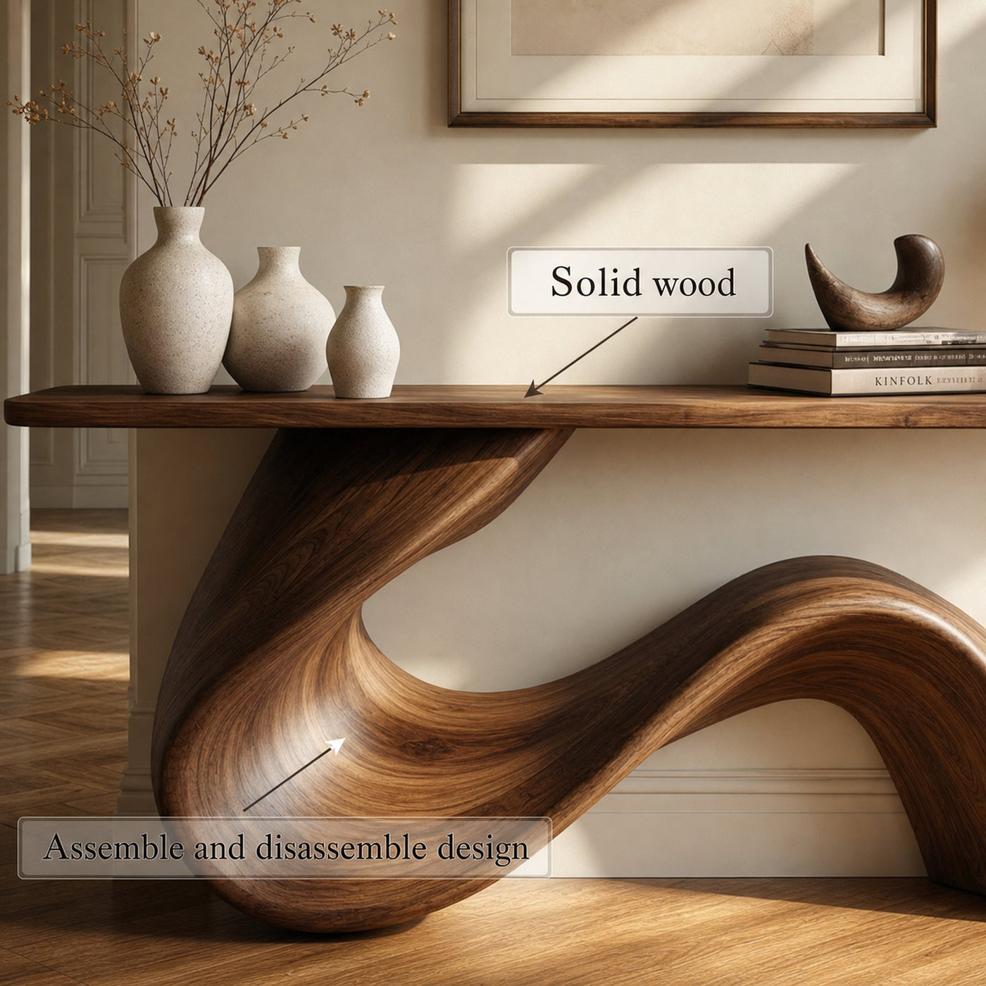 Elegant Flowing Wood Console Table Entryway Hallway Living Room - product view 5