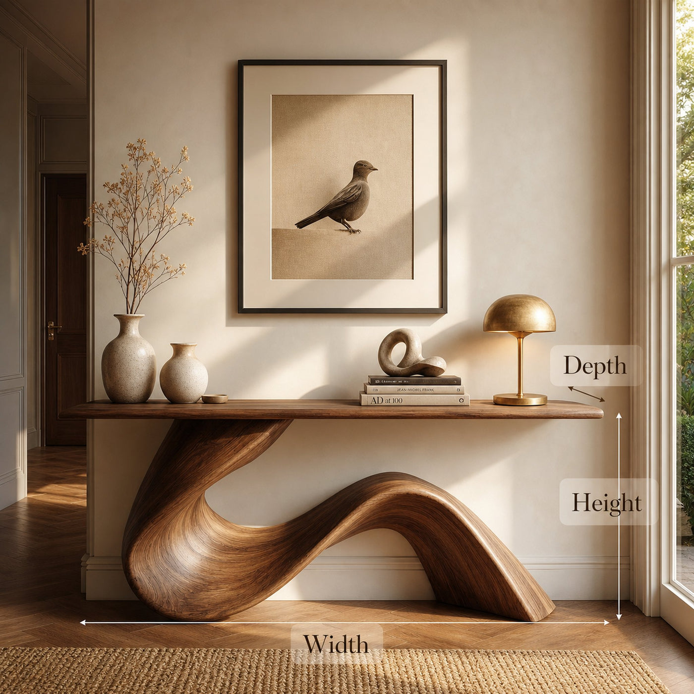 Elegant Flowing Wood Console Table Entryway Hallway Living Room - product view 6