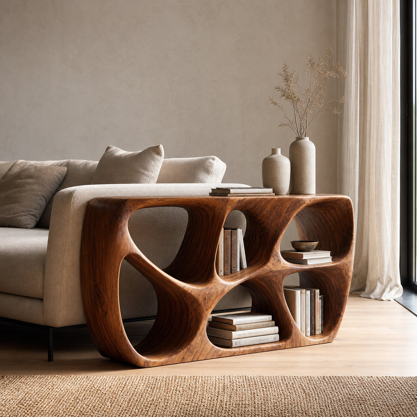 Elegant Wood Console Table With Open Storage For Living Room