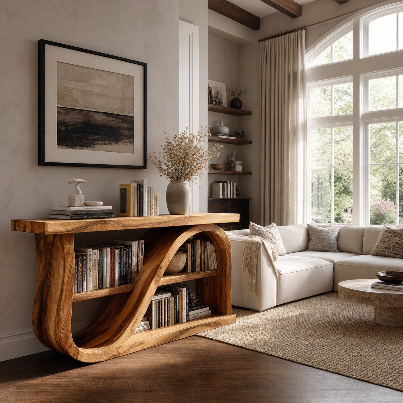 Elegant Wood Console Table With Unique Base For Living Room