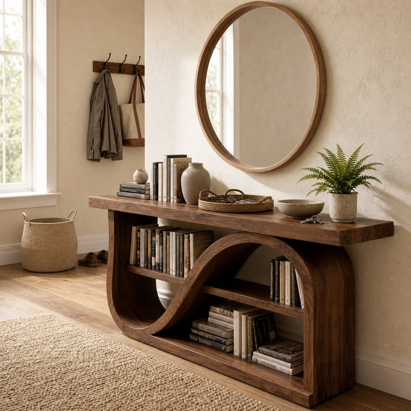 Elegant Wood Console Table With Unique Base For Living Room - product view 6