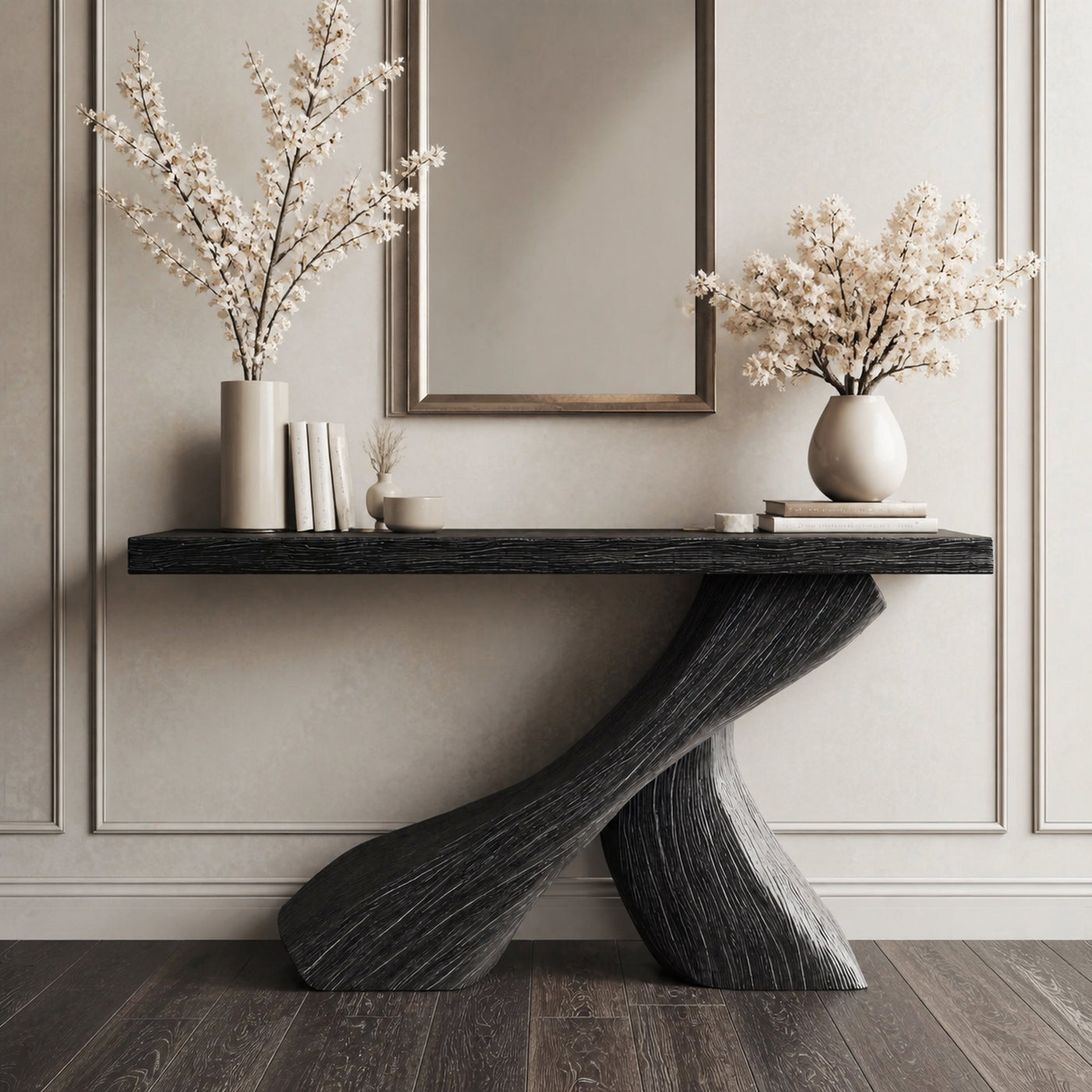 Farmhouse Black Natural Wood Console Table For Dining Room