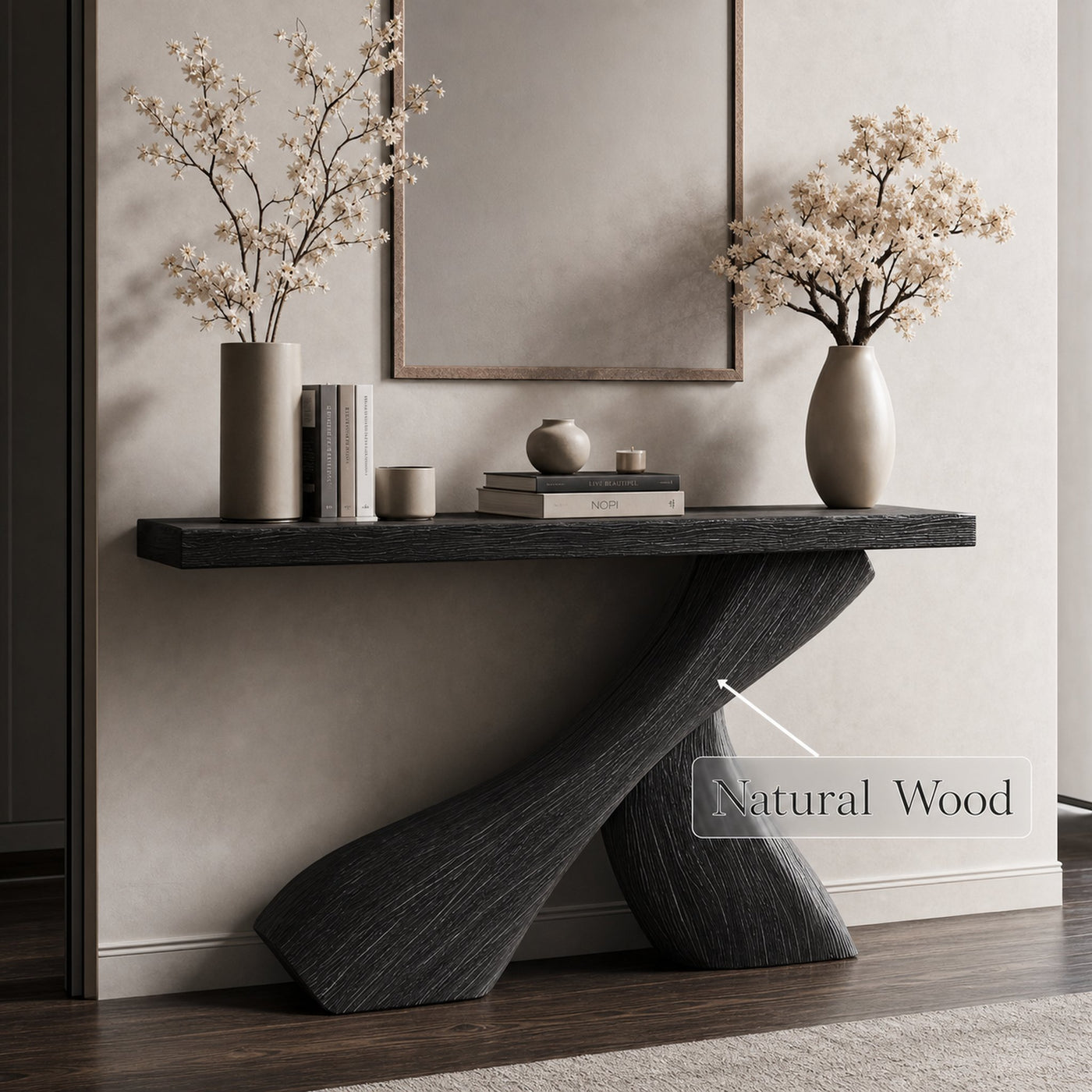 Farmhouse Black Natural Wood Console Table For Dining Room - product view 6